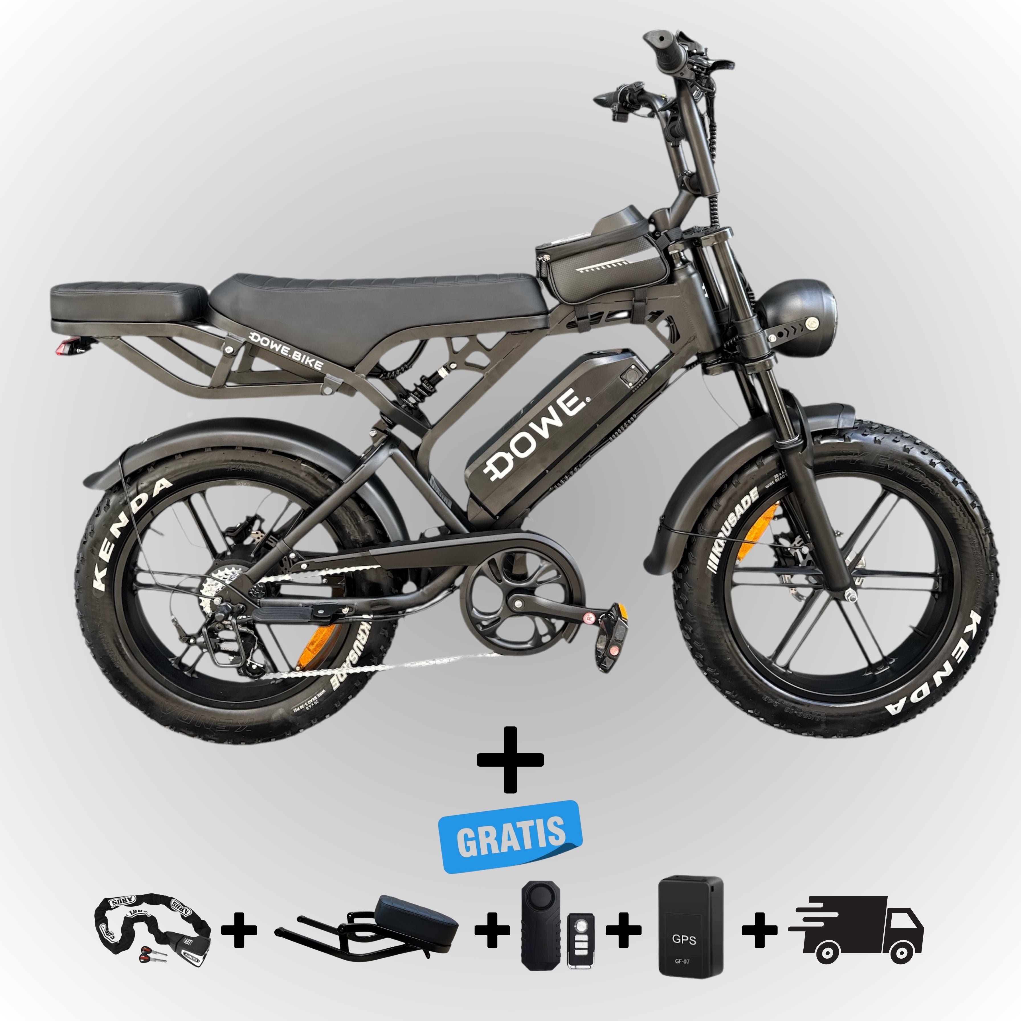 Dowe V20 Pro Fatbike - Zwart | Volledig Uitgerust + Gratis Accessoires