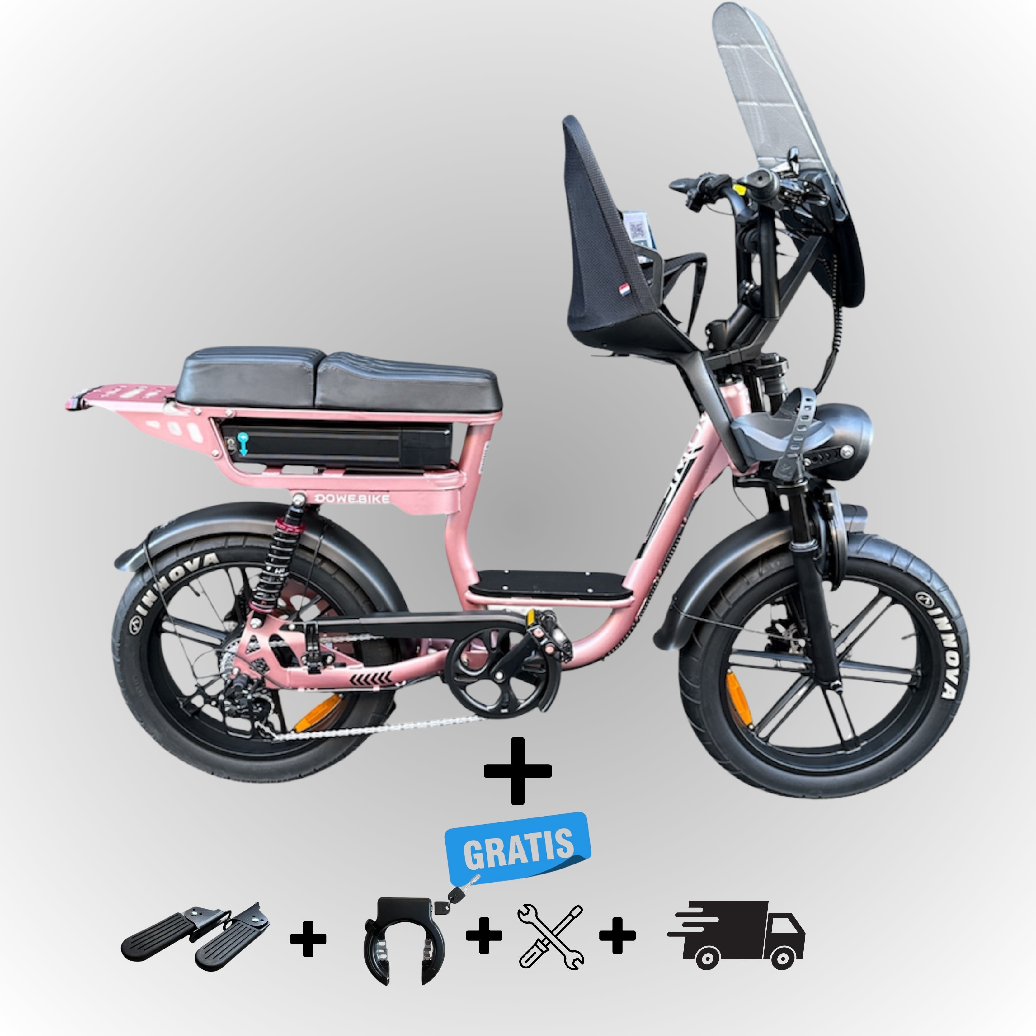 Elektrische fatbike 250W Dowe C28 met kinderzitje voor