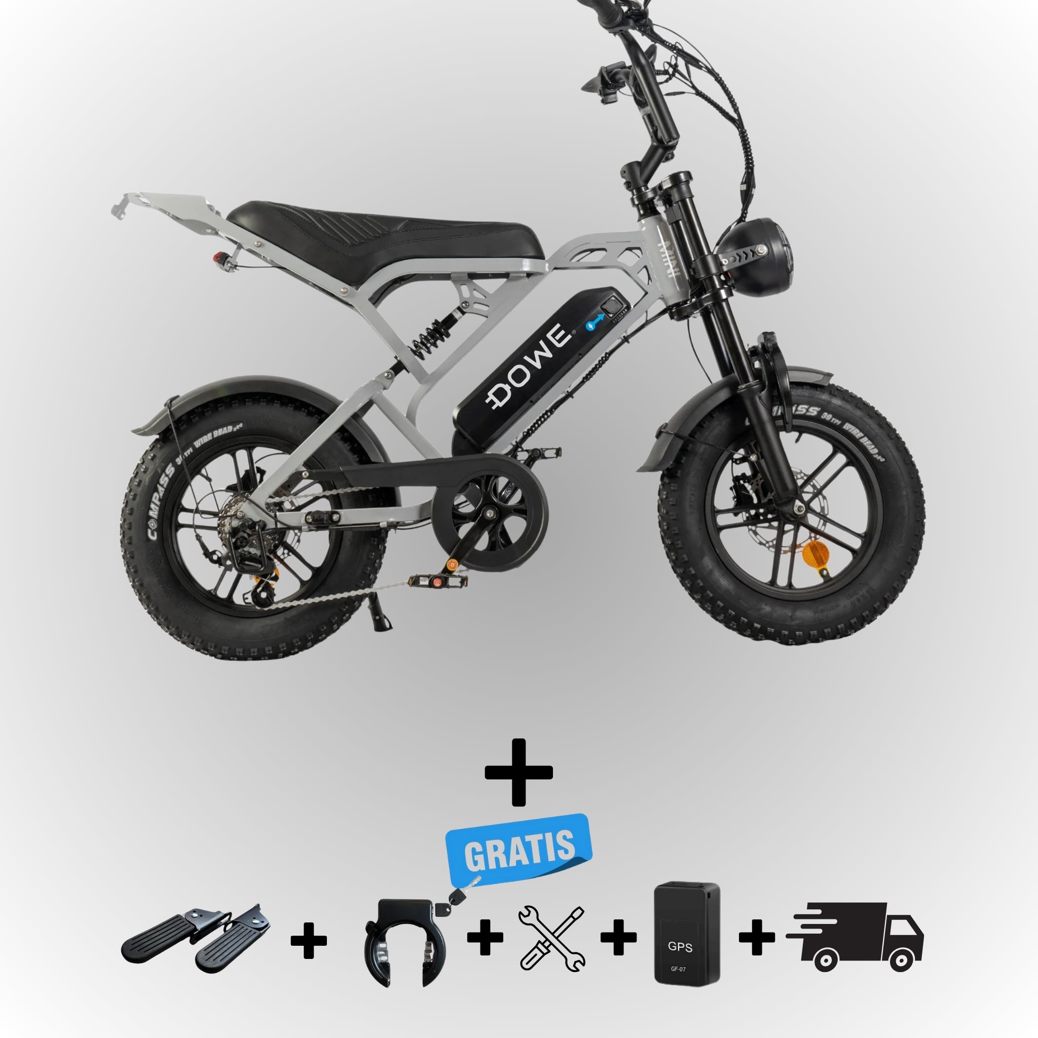 Dowe V20 Mini Fatbike - Nardo Grijs | Compacte Elektrische Fatbike 250W | hydraulische remmen - 25kmh